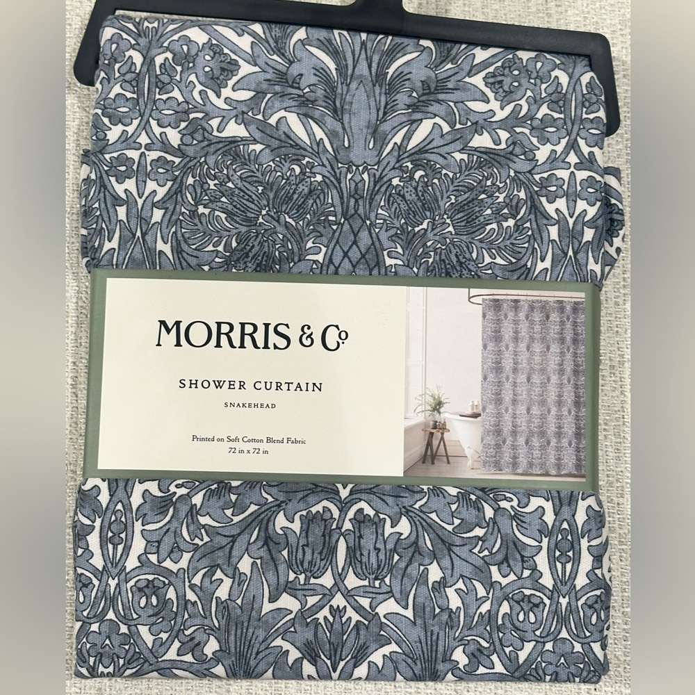William Morris & Co Blue Floral Shower Curtain 72in x 72in NWT
